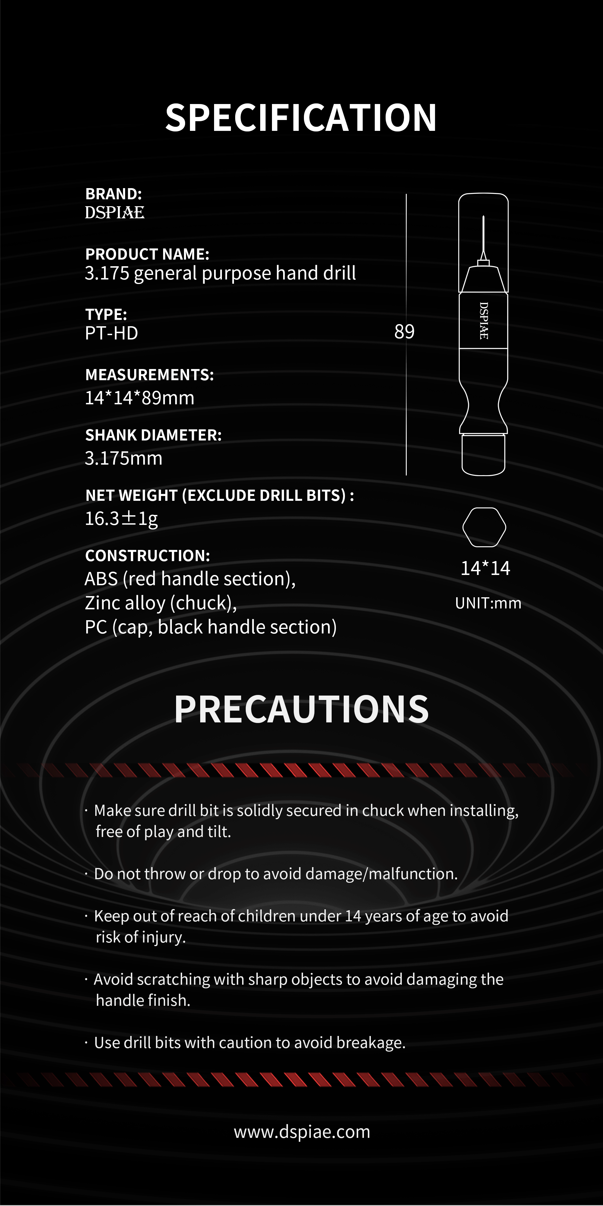 PT-HD 3.175mm General Purpose Hand Drill